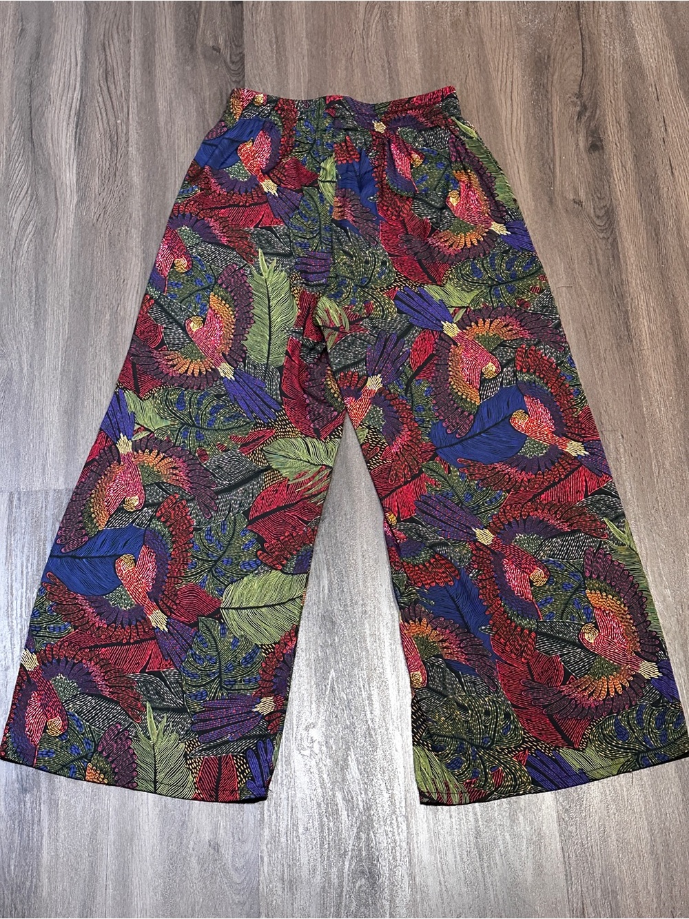 Rachel Zoe Tropical Bird Print Palazzo Pants Wide Leg High Rise Boho Flowy - Picture 9 of 11